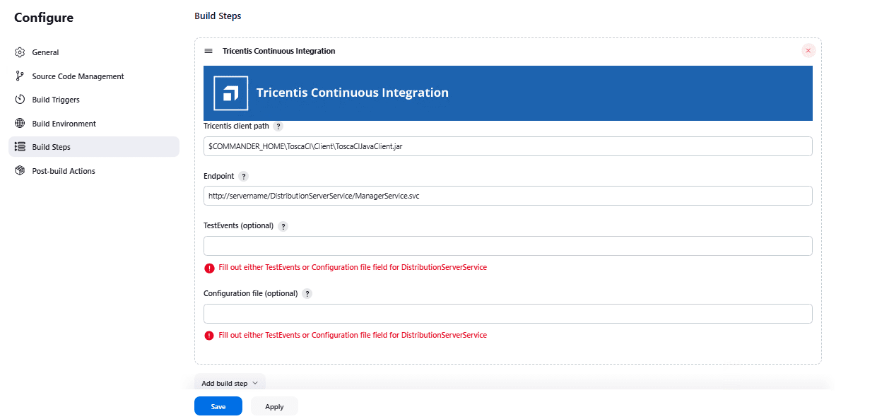 Configure Jenkins Job with Tricentis Continuous Integration